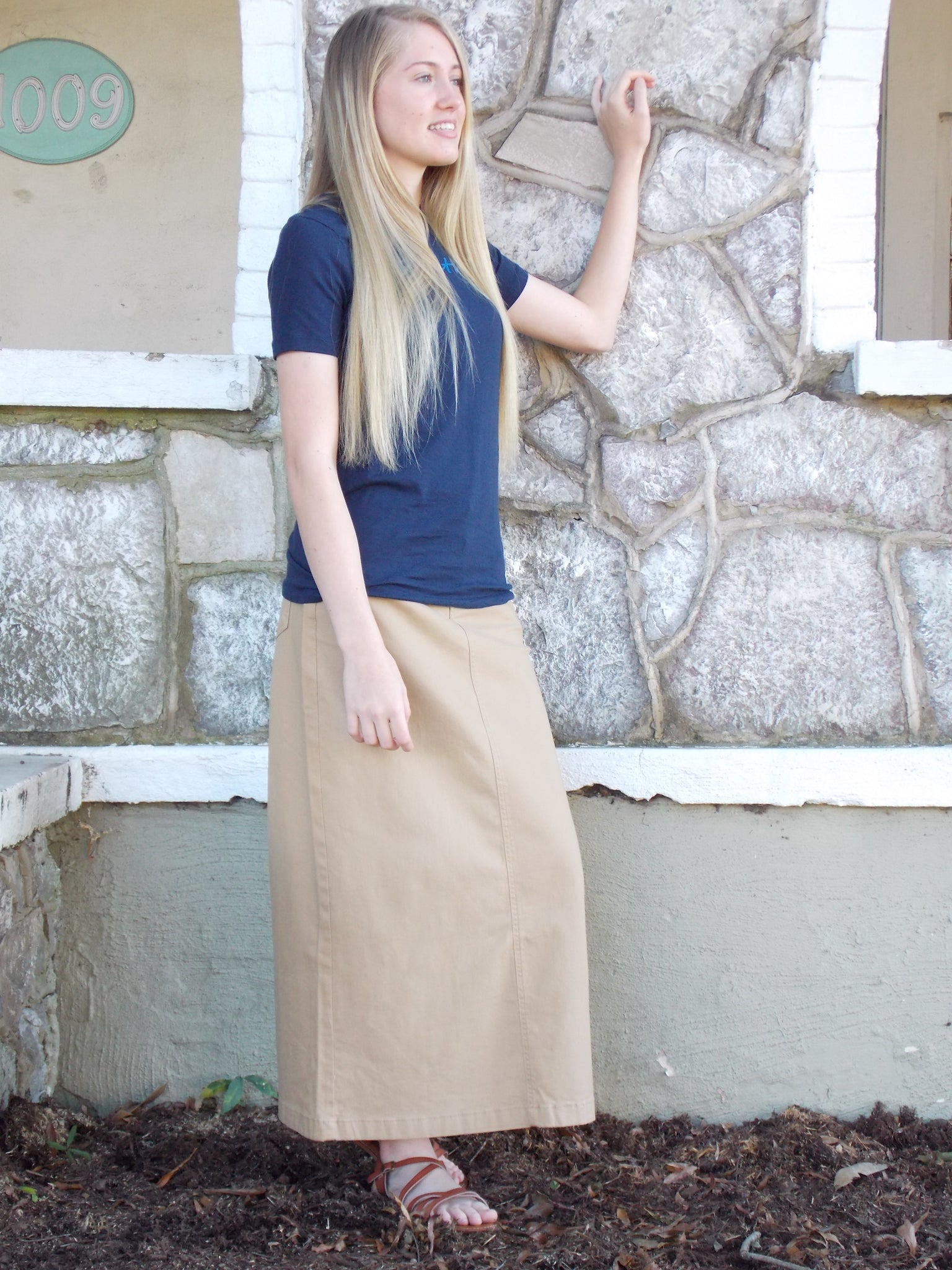 long light denim skirt