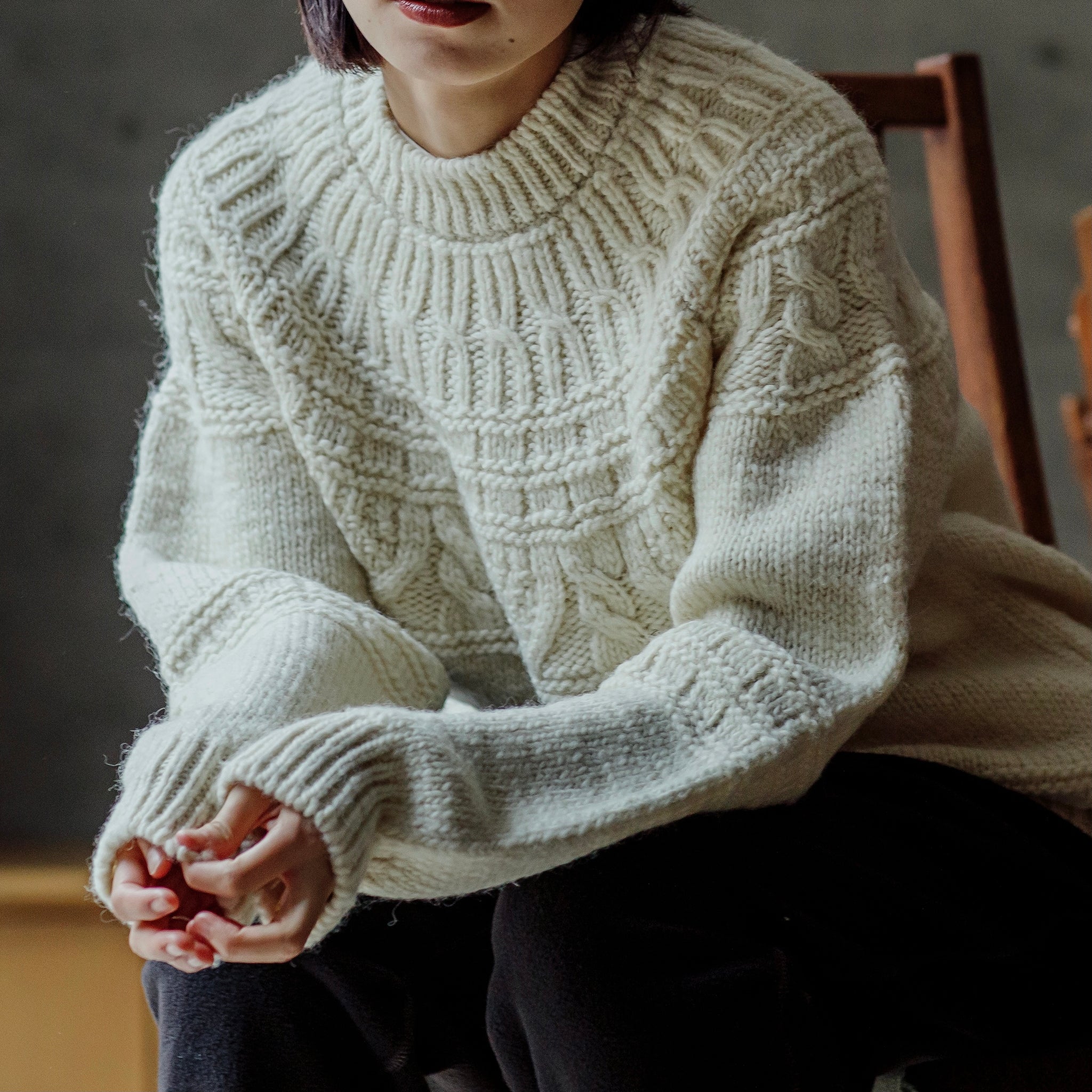 レッド系 BATONER SPREAD ARAN CREW NECK バトナー アラン