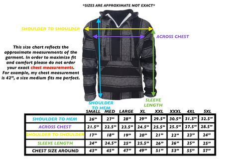 Cali Combat Hoodie Drug Rug Sizing Chart