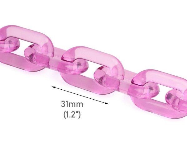 1ft Matte Purple Plastic Chain Links, 24mm, Jewelry Supply, Pastel Kaw