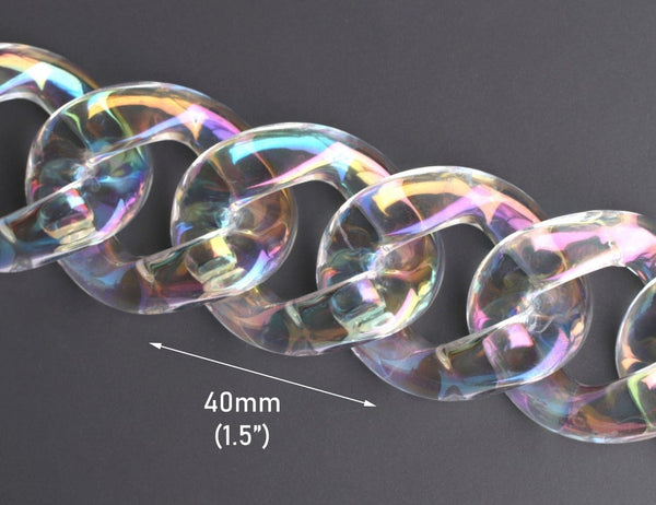 20pcs Iridescent Clear White Oval Acrylic Chain Links, Top Quality Plastic  Chain Links, Open Link per Size 32mmx20mm