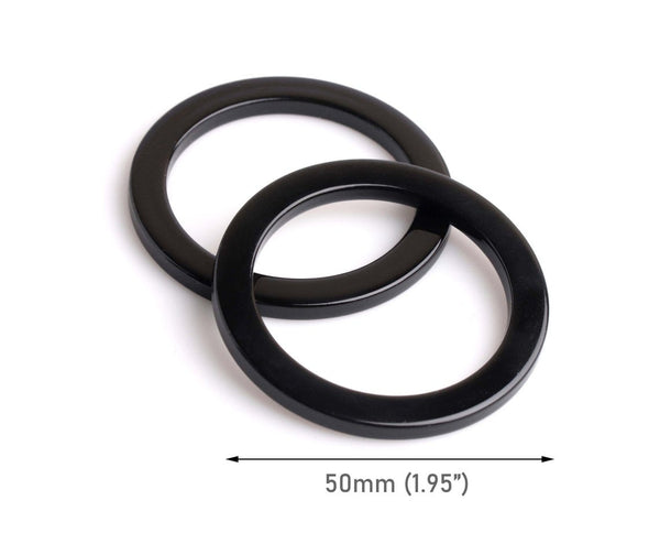 2 Large Black Ring Connectors, Plastic O Rings Links for Swimsuits, Bikinis, Key Rings and Jewelry, Acetate, 1.95" Inch