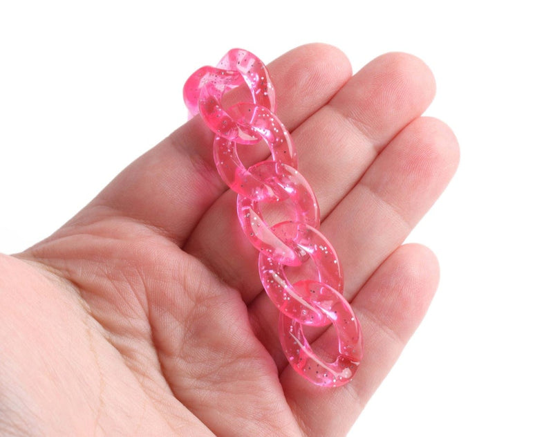 1ft Glitter Acrylic Chain in Hot Pink, Plastic Cuban Chain, Transparent, Necklace and Bracelet Jewelry Supply, 23 x 17mm