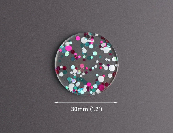 4 Neon Pink Charms, 35mm, 1 Hole, Acrylic Beads, Big Round Blanks, Fla