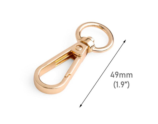 2 Small Gold Snap Hooks with Swivel, 1.3 Inch, Metal, Replacement Clip