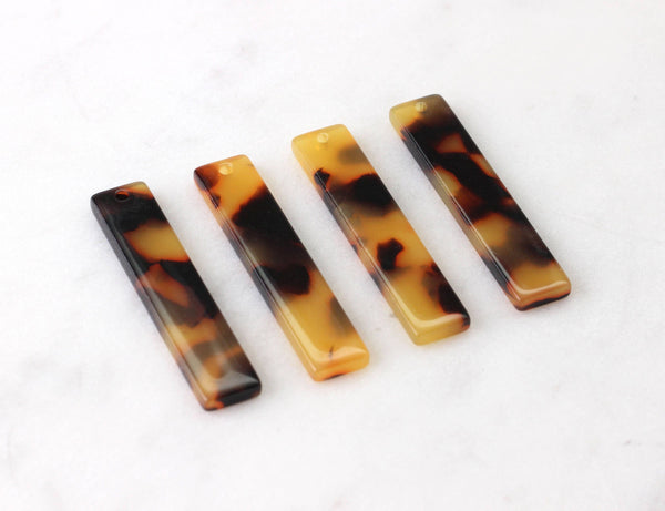 4 Short Skinny Bar Drops, Tortoise Shell Earring Supplies, 3D Bar Neck