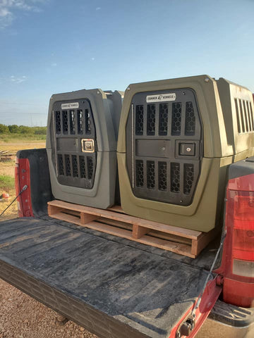 Two Large Gunner Kennels on Wood Shipping Pallet