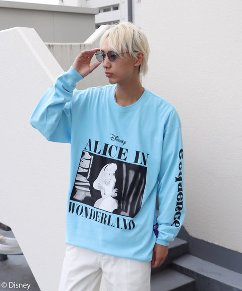 ALICE IN WANDERLAND 袖デザイン ロンTシャツ ディズニー www