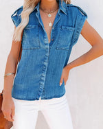 Denim Sleeveless Button Down Shirt-Shirts & Tops-Annva U.S.A.-Small-Denim-cmglovesyou