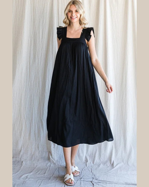 Ripple Frilled Sleeve Midi Dress-Dress-Jodifl-Small-Black-cmglovesyou