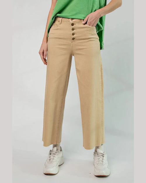 Wide Leg Twill Trousers-Pants-Easel-Small-Khaki-cmglovesyou