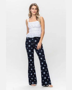 High Waist All Over Star Print Flare - Inspired Wings Fashion