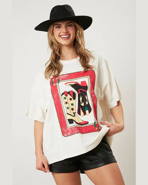 Cowgirl Boot Card Tee - Inspired Wings Fashion