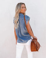 Denim Sleeveless Button Down Shirt-Shirts & Tops-Annva U.S.A.-Small-Denim-cmglovesyou