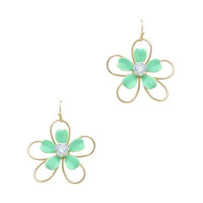 Acrylic and Gold Flower Earrings-Earrings-What's Hot Jewelry-Mint-cmglovesyou