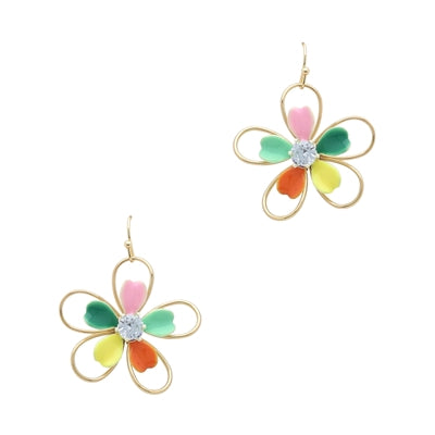 Acrylic and Gold Flower Earrings-Earrings-What's Hot Jewelry-Multi-cmglovesyou