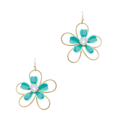 Acrylic and Gold Flower Earrings-Earrings-What's Hot Jewelry-Teal-cmglovesyou