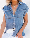 Denim Sleeveless Button Down Shirt-Shirts & Tops-Annva U.S.A.-Small-Denim-cmglovesyou