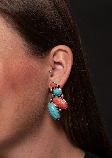 Turquoise/Coral Post Earrings