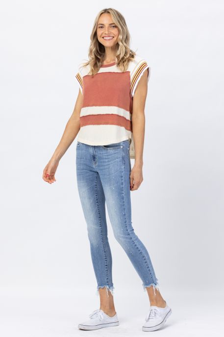 Mid-Rise Splash Shark Bite Hem Skinny Jeans-bottoms-Judy Blue-0-Light Denim-cmglovesyou