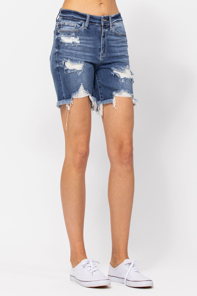 Destroyed Bermuda Shorts-bottoms-Judy Blue-S-Medium Wash Denim-cmglovesyou