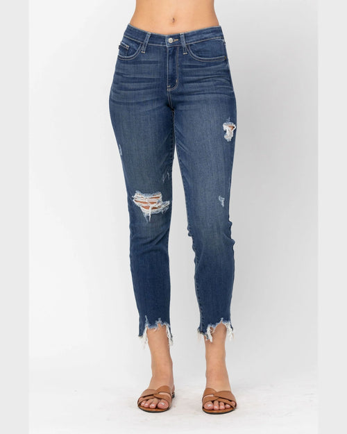 Distressed Shark Bite Hem Jeans-Jeans-Judy Blue-0 (24)-cmglovesyou