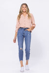 Mid-Rise Destructed Hem Jeans-bottoms-Judy Blue-0(24)-cmglovesyou