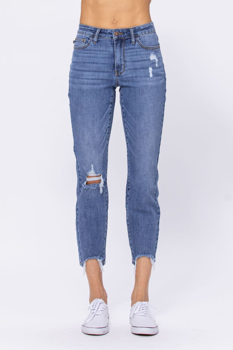 Mid-Rise Destructed Hem Jeans-bottoms-Judy Blue-0(24)-cmglovesyou