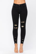Black Leopard Patch Skinny Jeans-bottoms-Judy Blue-0(24)-cmglovesyou