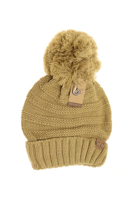 Slouchy Pom Pom Beanie-Hats-Suzie Q USA-Camel-cmglovesyou