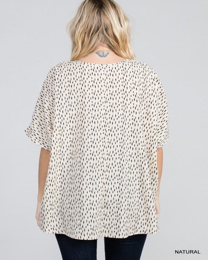 V-neckline Print Boxy Top-Tops-Jodifl-Small-Natural-cmglovesyou