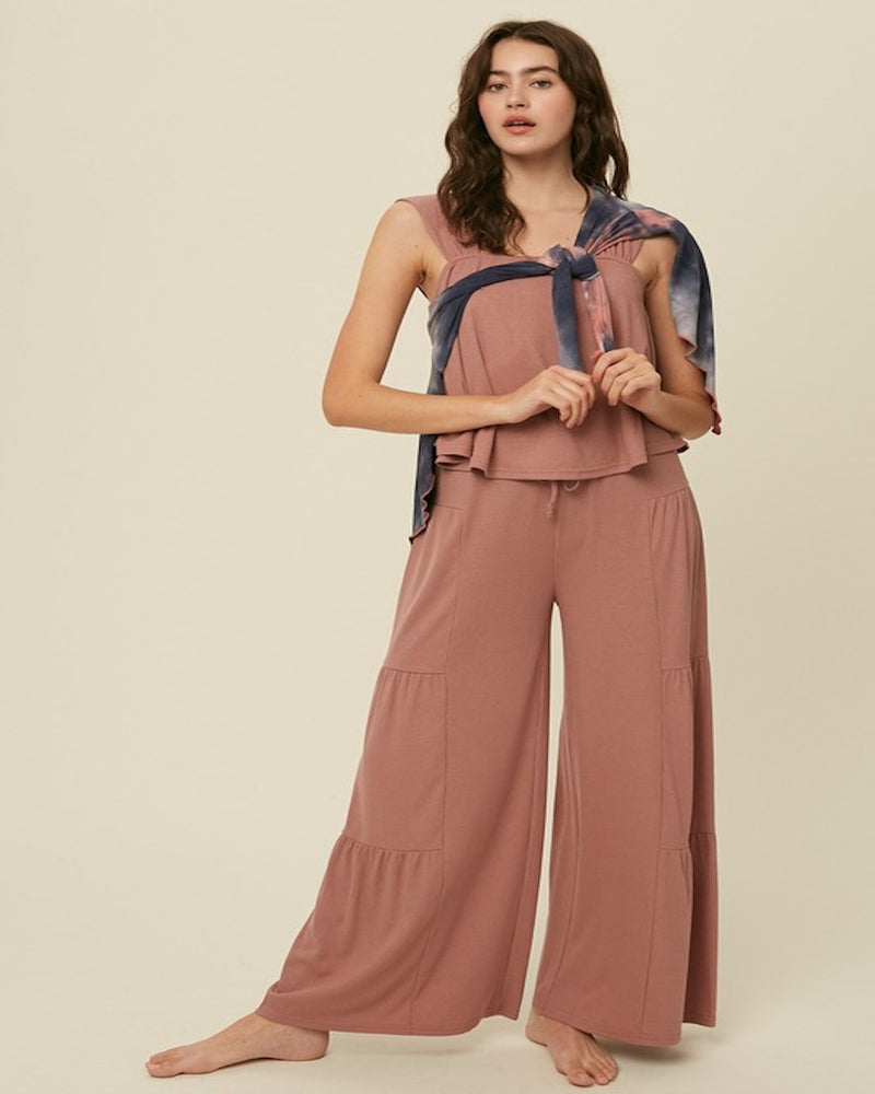 Palazzo Pants W/ Matching Top-Matching Set-Listicle-Small-Ash Rose-cmglovesyou