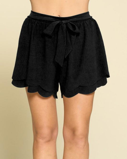 Scallop Hem Woven Shorts-bottoms-Oddi-S-Black-cmglovesyou