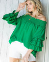 Smocked Ruffle Neckline Top-Tops-Vine & Love-Small-Kelly Green-cmglovesyou