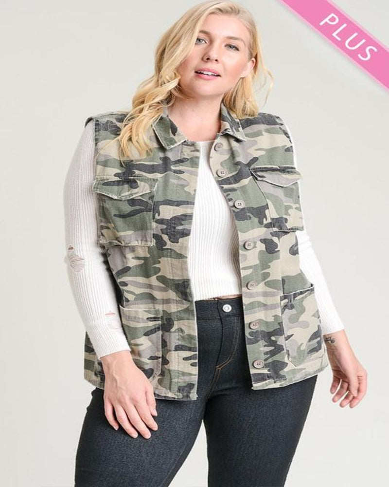 Plus Size Army Button-Up Vest-Jacket-Jodifl-1X-Inspired Wings Fashion