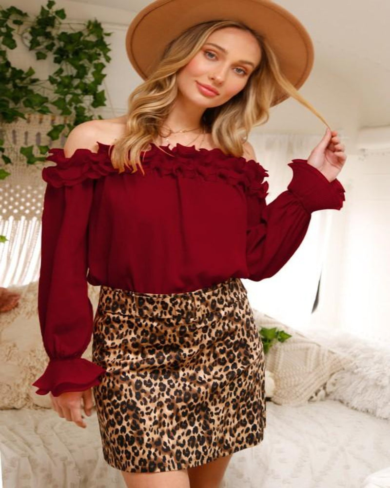 Off the Shoulder Ruffle Top-Tops-Vine & Love-Small-Burgundy-cmglovesyou