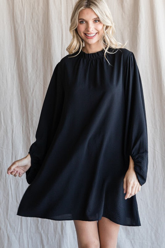 Mock Neck Bubble Sleeve Dress-Dresses-Jodifl-Small-Black-cmglovesyou