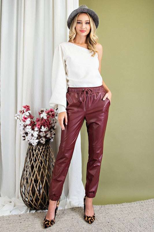 Faux Leather Jogger Pants-ee:some-Small-Wine-cmglovesyou