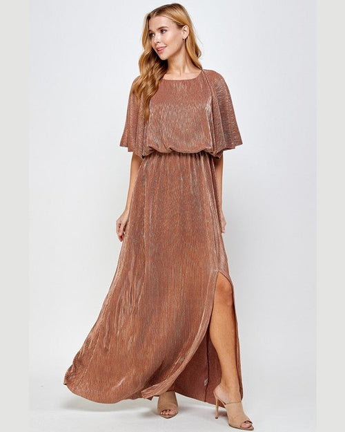 Metallic Pleated Dress-Dresses-See and Be Seen-Small-Bronze/Gold-cmglovesyou
