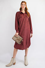 Faux Suede Button Down Shirt-Dresses-Easel-Small-Faded Plum-cmglovesyou