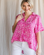 Floral Print Collared Top-Tops-Jodifl-Small-Hot Pink-cmglovesyou