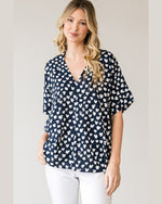 Print Boxy V-Neck Top-Shirts & Tops-Jodifl-Small-Navy-cmglovesyou