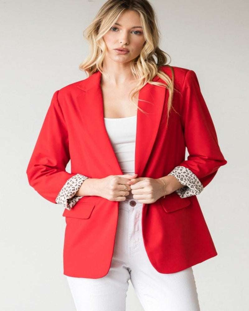 Contrast Cuffs Blazer-Jacket-Jodifl-Small-Red-cmglovesyou