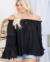 Off Shoulder Tiered Bell Sleeve-Tops-Sweet Lovely by Jen-Small-Black-cmglovesyou