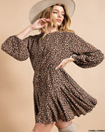 Animal Print Balloon Sleeve Dress-Dresses-Kori America-Small-Camel Combo-cmglovesyou