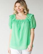 Ruffled Square Neck bubble Sleeves Top-Tops-Jodifl-Medium-Green-cmglovesyou