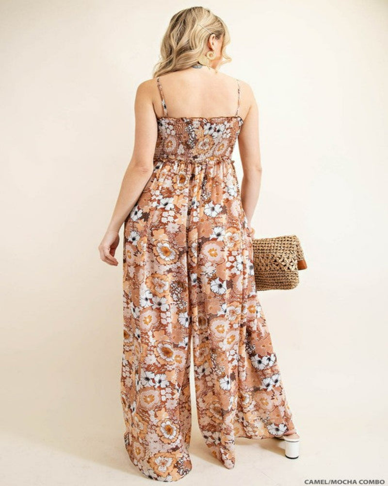 Soft Chiffon Floral Jumpsuit-jumpsuit-Easel-Small-Camel/Mocha/Combo-cmglovesyou