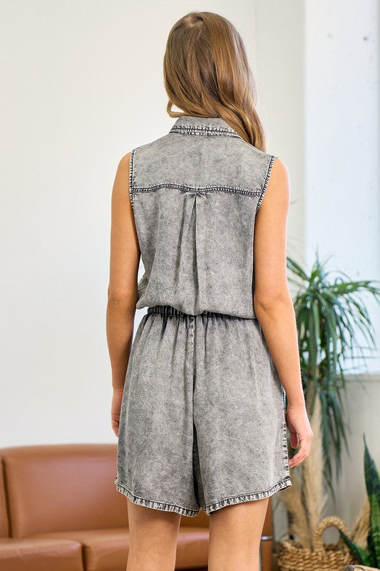 Button Down Romper-Jumpsuits & Rompers-Doe & Rae-Small-Black Denim-cmglovesyou