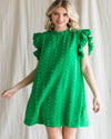 Swiss Dot Pattern Ruffle Sleeve Dress-Dresses-Jodifl-Small-Kelly Green-cmglovesyou
