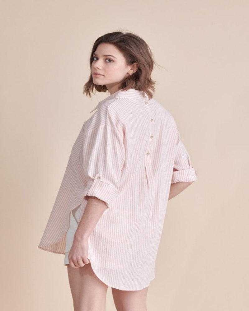 Breezy Linen Boyfriend Shirt-Tops-Allie Rose-Small-Pink Stripe-cmglovesyou